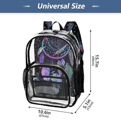 Dreamcatcher Print Clear Backpack Lightweight Large Capacity See Through Bookbag Transparent Daypack Bag, 12L4