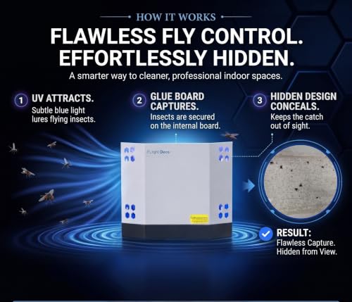 Image of FLYght Deco UV LED Insect Light Trap for Indoor Fly Control, Commercial Fly Trap & Housefly Catcher with Hidden Glue Board for Restaurant, Cafe, Office, Shop, Wall & Tabletop Use, 25-40 Sq M