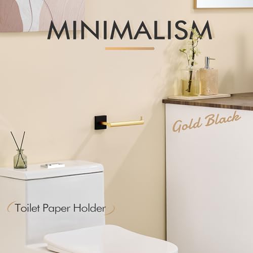 Image of KOKOSIRI Toilet Paper Holder Black with Gold Toilet Roll Holder Hold Mega Rolls Kitchen Bathroom Tissue Paper Dispenser Stainless Steel, B2005GDK