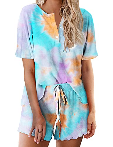 Ekouaer Tie Dye Conjunto de Pijama para Mujer, Ropa de Noche, 2 Piezas, Pijama, Bella Manga Corta 19, M, Bella Manga Corta 19, M