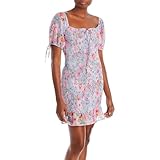 Lost + Wander Womens Sweet Summer Floral Smocked Mini Dress Blue S