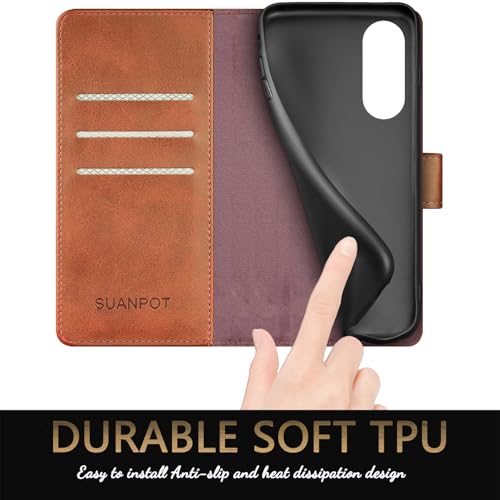 SUANPOT Compatible with Samsung Galaxy S25 Edge Wallet case with RFID Blocking Credit Card Holder,Flip Book PU Leather Protective Cover Women Men for Samsung S25 Edge Phone case Light Brown by SUANPOT - Used condition - Image 6
