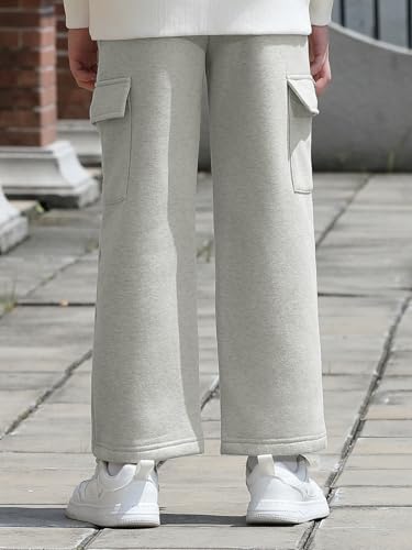 Haloumoning Boys Fleece Cargo Sweatpants Kids Athletic Wide Leg Joggers with Open Bottom and Drawstring & Pockets3