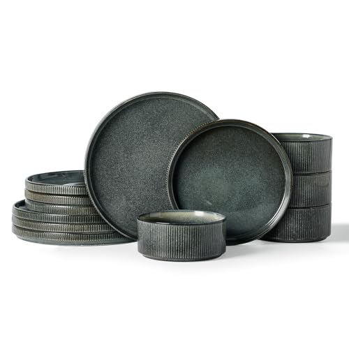 Famiware Star Stoneware Dinnerware Set, Reactive Glaze Plates & Bowls for 4