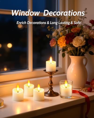 Image of 12 Pack Small Rechargeable Flameless Candles with Remote Timer | 1.5 inchx2 inch LED Tea Lights Votive Fake Candles Flickering Mini Candles Battery Operated for Halloween Wedding Party Home Decor