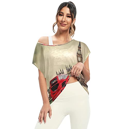 Camisas femininas London UK Red Bus and Big Ben estampadas manga morcego manga curta casual verão bl