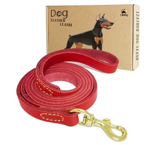 Guinzaglio per cani in pelle, 1,2 x 1,9 cm, resistente, in vera pelle intrecciata, per cani di taglia piccola, media e grande, rosso