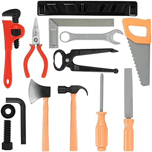 Yoozell 14 Pcs Kids Toy Tool Set Construction Party Supplies Plastic Pretend Play Accessory for Boys with Screwdrivers Pliers Axes Saws