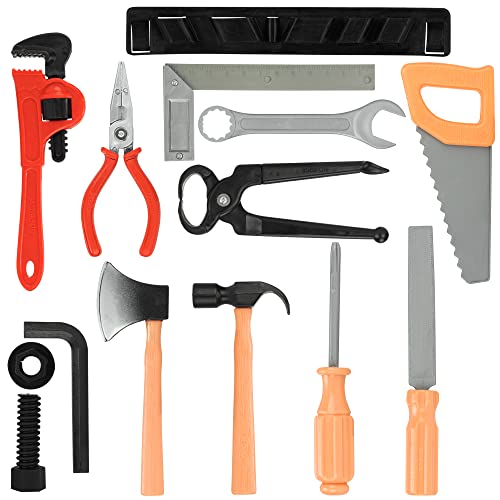 Yoozell 14 Pcs Kids Toy Tool Set Construction Party Supplies Plastic Pretend Play Accessory For Boys With Screwdrivers Pliers Axes Saws #TOP1