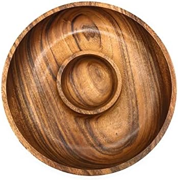 Handcracfted Acacia Wood Chip and Dip Specialty Salsa Bowl Plate Tray 10' D x 1.5" Thick