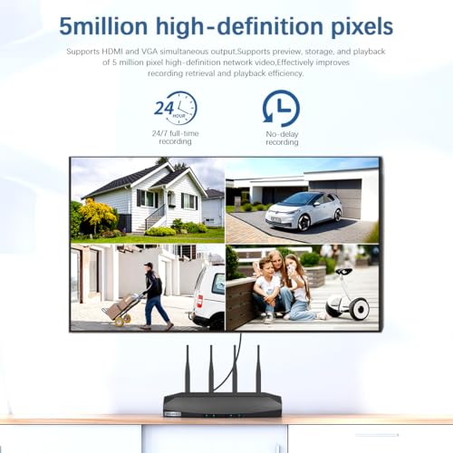 Security Wireless Network Video Recorder NVR System for Home Surveillance/Monitor Camera Systems,Built-in WiFi Recorders,Local Storage,Support 10-Channel, 3K 5MP Work with IP Cameras