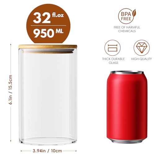 Image of OneDream 32oz Glass Jar with Lid, 6 Pack Coffee Storage Canister for Candy | Seal, BPA-Free, Bamboo Lid, Coffee Bar Accessories, for Coffee Beans, Creamer, Salt, Overnight Oats, Brown sugar, Candy, Tea