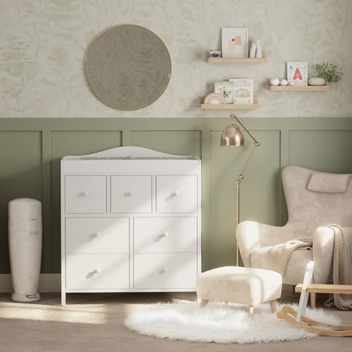 Image of BOLUO Changing Table Dresser with Storage, Baby Dresser with Changing Table Top Diaper Changing Station with 7 Fabric Drawers for Nursery Modern
