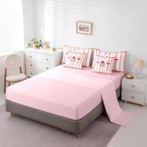 Image of Castle Fairy Cute Ladybug 7 Pcs Full Size Comforter Set Girly Romantic Style Bedding Sets Red Pink Bow Polka Dots Stripes All Season Comforter,Flat Sheet,Fitted Sheet,2 Pillowcases,2 Pillow Covers