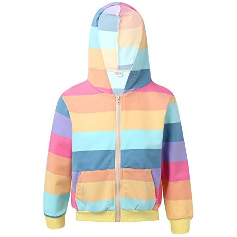 Aislor Mädchen Kapuzenpullover Langarm Hoodie Pullover Pulli Sweatshirt Frühling Herbst Sweatjacke Kinder Baumwolle Freizeit Tops Oberteile Regenbogen 110-116 Cover
