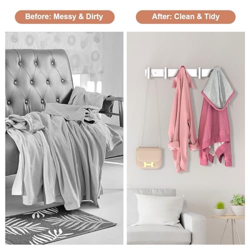 Image of PMMASTO Coat Rack Wall Mounted, 5 inchT Shaped Wall Hooks for Hanging, Heavy Duty Stainless Steel Coat Hook Rail for Hat Towel Robes in Bathroom Kitchen Mudroom Entryway (Silver, 1 Pack)