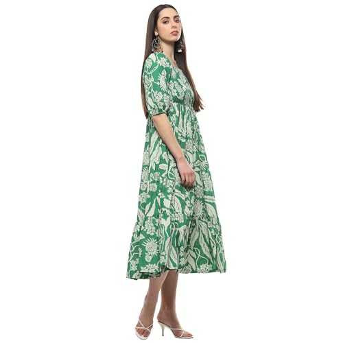 Image of BIBA Women Maxi Cotton Tiered Dress