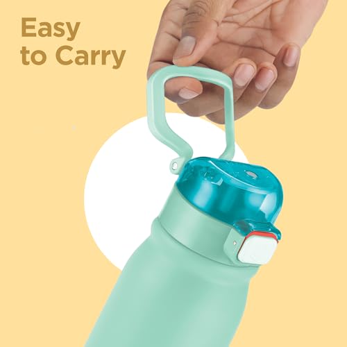 Image of MILTON Reva 1000 ISI Certified Stainless Steel Water Bottle with Twin Lid Sip or Gulp, 1 Litre | Single Wall, BPA-Free, Leakproof | Sturdy Handle | Ideal for Home, Office, Gym & Travel, Aqua Green