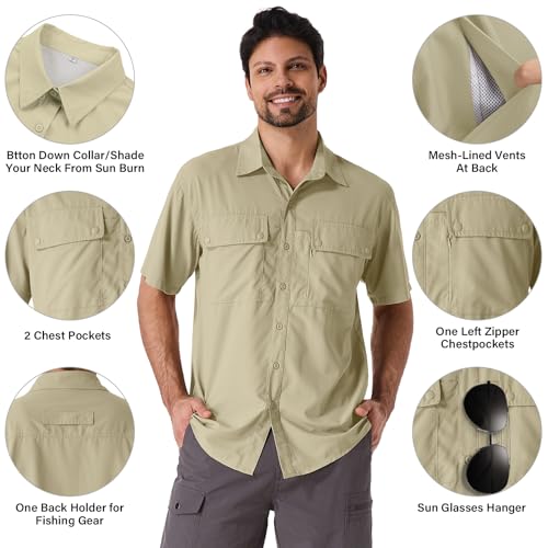 linlon Safari Shirt Men Short Sleeve UPF 50 UV Sun Protection Quick Dry Hiking Fishing Shirts4
