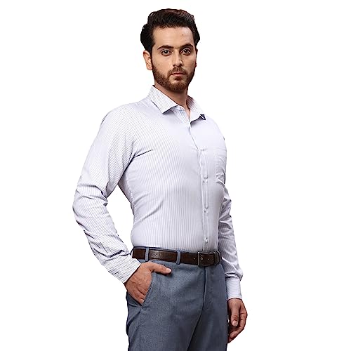 Image of Park Avenue Men's Pure Cotton Stripe Pattern Slim Fit Semi Cutaway Collar Full Sleeve Formal Shirt