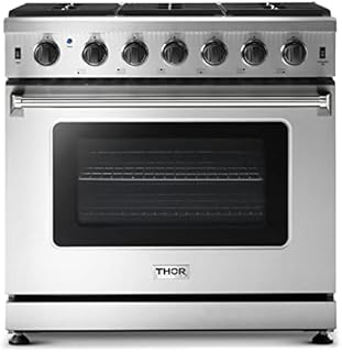 Thor Kitchen LRG3601U Premium Professional 36 Inch 6 Cubic Feet 6 Multi Sized Burner Gas Range Kitchen Double Oven with Griddle, Stainless Steel