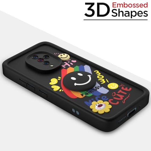 Image of Pikkme Back Cover for Vivo S1 Pro | Soft Silicone| Cute Rainbow Smile & 3D Cartoon Flower Design | Shockproof Raised Camera Protection Bumper Case (Black)