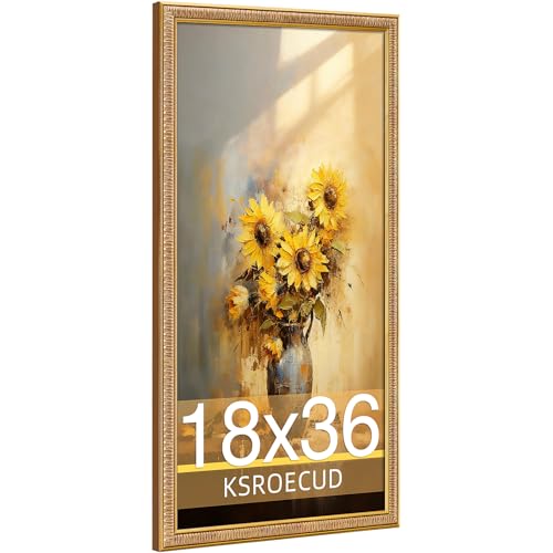 KSROECUD 18x36 Picture Frame Plexiglass 18x36 Vintage Photo Frame 18 by 36 Poster Frame with Gold Border Horizontal & Vertical Display for Tabletop or Wall Decor (1 Pack)