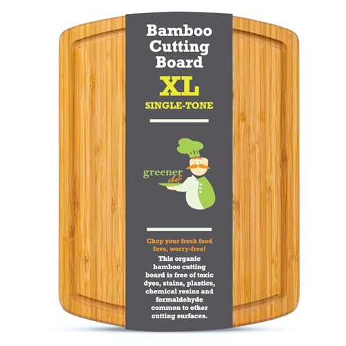 Image of GREENER CHEF XL Bamboo Chopping Board Organic Bamboo Cutting Board for Meat, Veggies & Family Meals