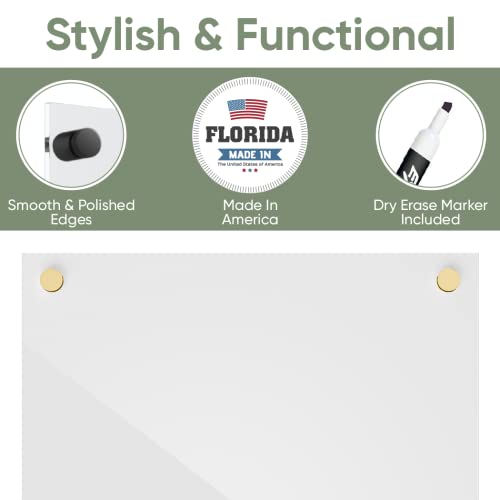 Ships Next Day, Made in USA - Acrylic Dry Erase Board | Non-Magnetic Dry Erase Board | Hanging Frameless White Board | Acrylic for Office, School and Home Walls | for Kids & Adults (White - 11x14)