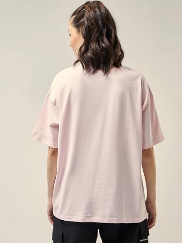 Image of Bewakoof Women's Solid Oversized Fit Half Sleeve Round Neck Cotton Jersey T-Shirt
