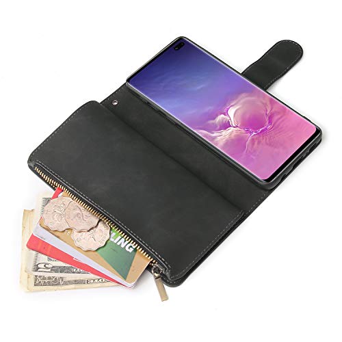CHICASE Wallet Case for Galaxy S10,Samsung S10 Case,Leather Handbag Zipper Pocket Card Holder Slots Wrist Strap Flip Protective Phone Cover for Samsung Galaxy S10(Black)
