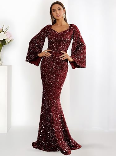 Long Sleeves Evening Gown Mermaid Ball Gowns for Women Sequins Prom Dresses Formal Gowns Evening Party Dress2