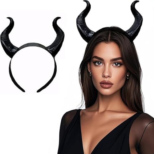 FOMIYES Devil Horns Headband, Halloween Cosplay Ox Horn Hair Hoop, Black Demon Horn Gothic Headpiece for Men Women Costumes Party Dress Up Accessories Unisex