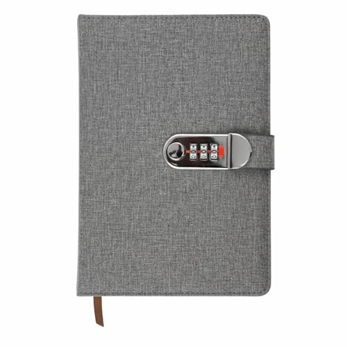 Image of A5 Secret Diary with 3-Digit Combination Lock, Premium PU Leather Journal for Men & Women, Personal Locked Notebook for Office, School & Gifts, 22x15 CM (Fabric Gray)