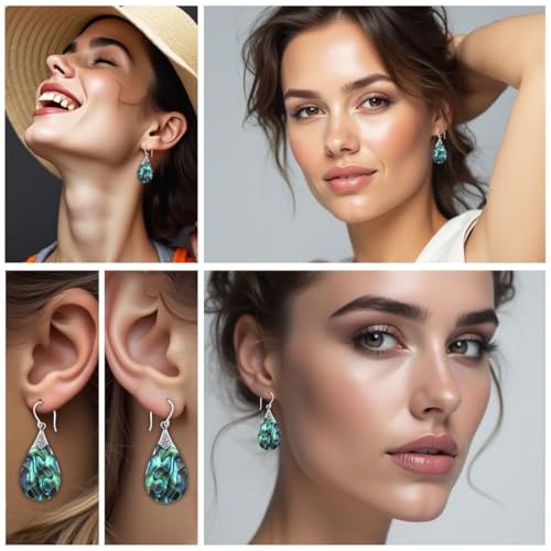 Abalone Shell Dangle Earrings for Women Sterling Silver 925 - Unique Vintage Beach Boho Earrings Trendy - Costume Jewelry Anniversary Engagement Birthday Gifts for Her2