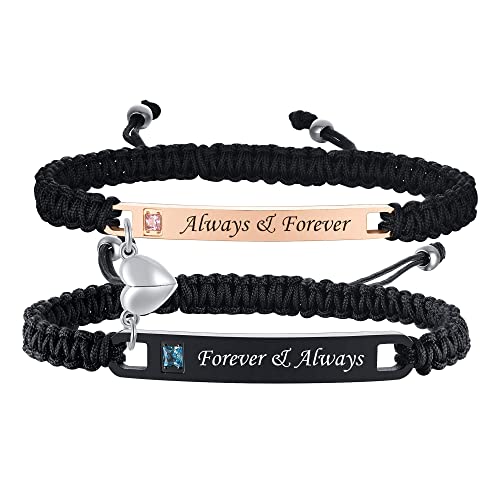MPRAINBOW Handmade Braided Couples Bracelet - Attraction Relationship Bracelets for Him and Her,Matching Couples Rope Braided ID Bracelets Set - Always & Forever