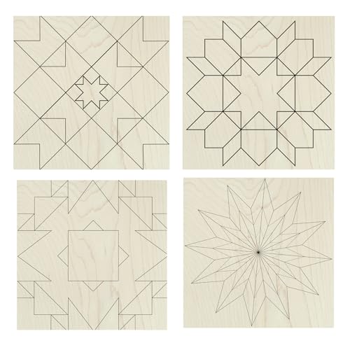 Set of Four 9 Inch Barn Quilt Kit DIY Pattern Unfinished Wood Quilting Block Sign Paintable Crafts for Women, Children, Men, Party (Patchwork Star, Aztec, Swoon, Starburst) AVTRBoutique