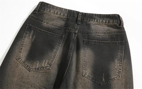 Men Washed Jeans Street Trousers Wide Leg Pant Button Streetwear Hip Hop Heavy Style Denim Pants2