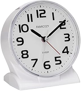 FAMICOZY Silent No Ticking Analog Alarm Clock,Readable for Seniors Vision Impaired,Easy to Set,Gradual Rise Alarm,Snooze,Gentle Wake,Soft backlight,Battery Operarted,White