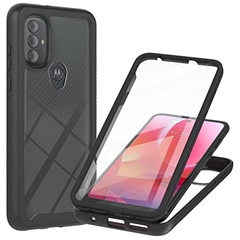 Dfjhure Motorola Moto E20 Case and Screen Protector Full Body Shockproof Protection Cover Case tylish Bumper Transparent Back Phone Case for Motorola Moto E20- Black Cover