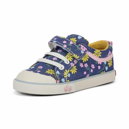 See Kai Run Kristin - Fan Favorite Sneakers for Little Girls, Blue Denim/Floral, Toddler 9