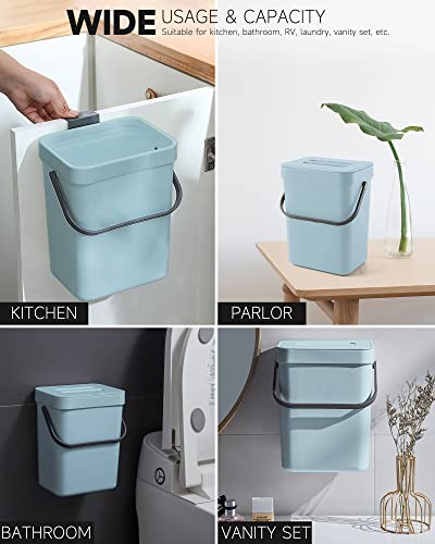 Mongtinglu 1.3 Gallon Small Trash Can With Lid - Countertop Food Waste Bin, Kitchen Hanging Trash Can For Cabinet Door/Under Sink, Small Garbage Can For Desk, 5L(Subtle Blue) #TOP5