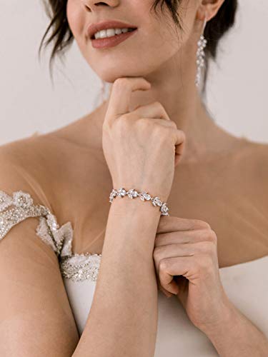 Sweetv Wedding Bracelet For Brides, Bridesmaids, Crystal Bridal Bracelet For Wedding Jewelry, Rhinestone Cubic Zirconia Tennis Bracelets For Women Prom, Silver #TOP1