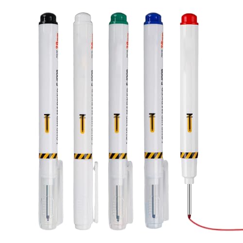 Bolígrafos de carpintero - Rotulador de punta larga | Marcador permanente, lápiz de pintura de tinta de secado rápido de 20 mm, carpintero colorido de secado rápido de 5 piezas para constructores, con