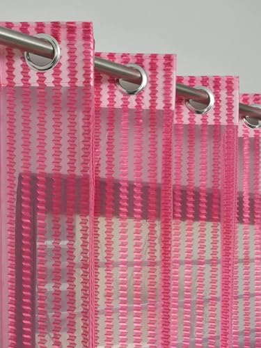 Stuffique Polyester Transparent Sheer Net Grommet Window Curtains 5 feet Long Set of 2, Pink