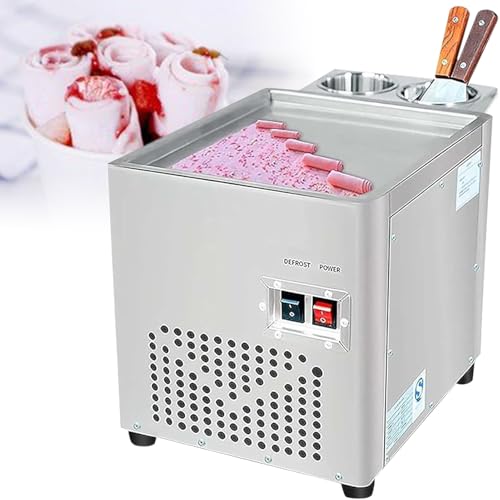 Máquina de rollos de helado frito, máquina de postres de acero inoxidable para tiendas, diseño de placa cuadrada individual
