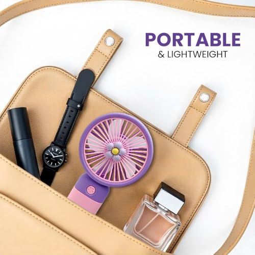 Image of FelinarMini Rechargeable Hand Fan | 3 Speed USB Portable Fan | 2-in-1 Handheld & Desk Fan | Pocket Charging Fan for Men & Women | Travel Office Outdoor | Purple
