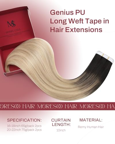 Image of Moresoo Weft Tape in Extensions Brown Blonde 22 Inch 75g 2Pcs | Tape in weft hair extensions human hair, quick application and balayage-inspired blend for parties, weddings and travel