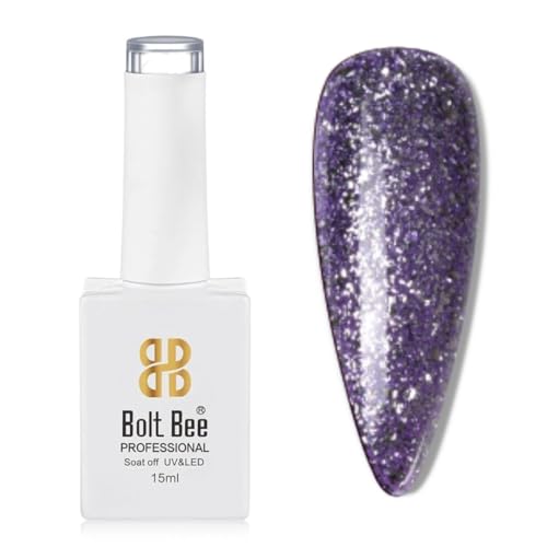 Image of Bolt Bee Purple Glitter Color Gel Nail Polish Soak Off UV Gel DIY at Home Manicure Salon Nail Art (77, 15ml)