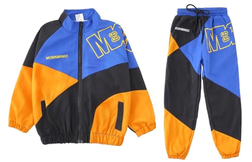 80s Outfit for Kids,Boys' Girls' Color Block Jacket Track Pants Sets,80s Tracksuit Retro Hip Hop Dance Outfit2